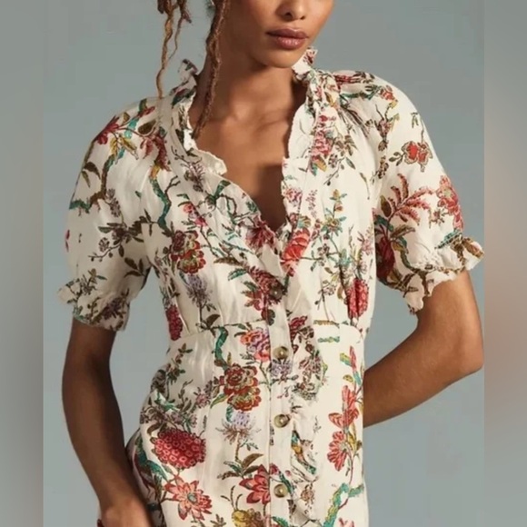 Anthropologie  Pilcro NWT Ruffle-Collar Button-down Dress Floral Plus Size16W - Picture 1 of 15